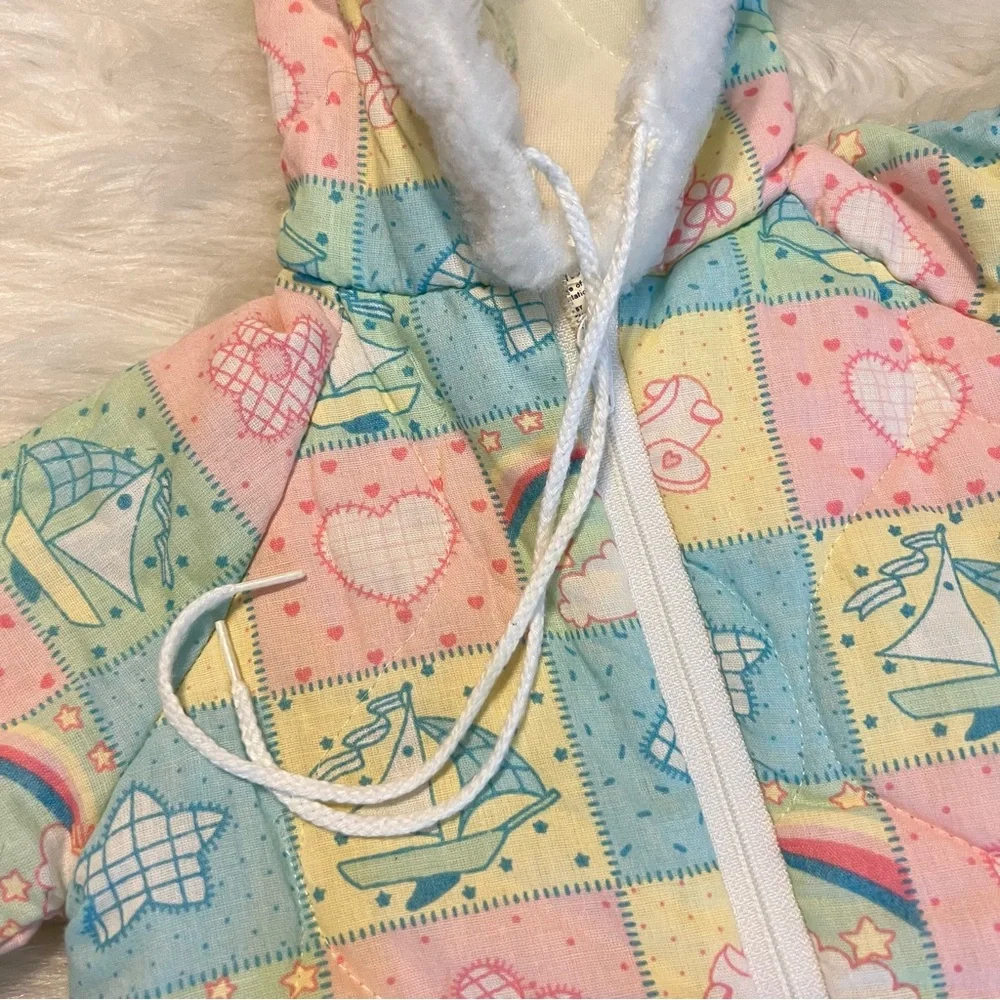 Vintage Baby Bunting Snowsuit 0-6 months Patchwork Pastel Colors Please Read